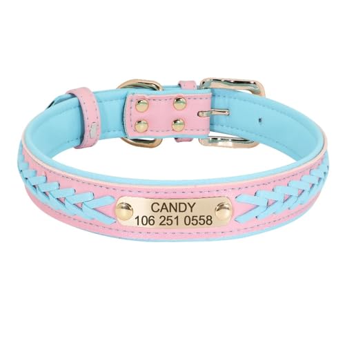 Personalisiertes Hundehalsband,Personalisiertes Hundehalsband,Gepolstertes Haustier-ID-Halsband Für Kleine,Mittelgroße Und Große Hunde,Pitbull,Bulldogge,Blue,XXL von Muziner