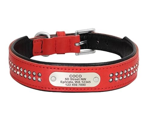 Personalisiertes Hundehalsband,Weiche Halsbänder,Halskette,Individueller ID-Name Für Kleine,Mittelgroße Und Große Hunde,Mops,Rot,XL von Muziner