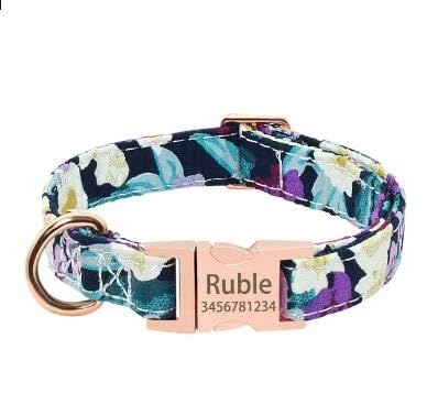 Personalisiertes Hundehalsband Aus Nylon Mit Namen,Individueller Gravur,ID-Name,Metallschnalle,Verstellbares Hundehalsband Für Kleine,Mittelgroße Und Große Hunde,Weiß Lila,S (22 cm - 35 cm) von Muziner