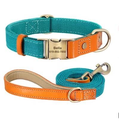 Personalisiertes Hundehalsband-Hundeset Aus Nylon,Langlebig,Verstellbare ID-Halsbänder Für Kleine,Mittelgroße Und Große Hunde,Blau,L von Muziner