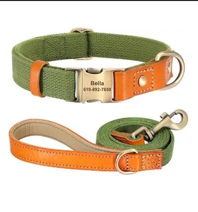 Personalisiertes Hundehalsband-Hundeset Aus Nylon,Langlebig,Verstellbare ID-Halsbänder Für Kleine,Mittelgroße Und Große Hunde,Green,S von Muziner