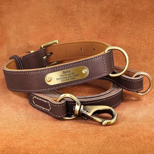 Personalisiertes Hundehalsband-Leine-Set,Individuelle Hundehalsbänder Mit Graviertem Namensschild Für Kleine,Mittelgroße Und Große Hunde,Pitbull,Braunes Set,L Personalisiertes Hundehalsband-Leine-Set,Individuelle Hundehalsbänder Mit Graviertem Namensschild Für Kleine,Mittelgroße Und Große Hunde,Pitbull,Braunes Set,L von Muziner
