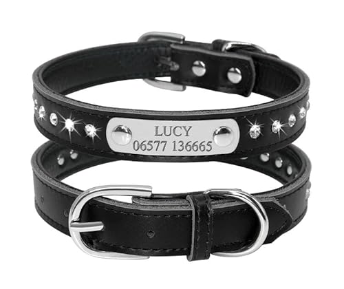 Personalisiertes Hundehalsband Mit Gravur Für Hunde,Welpenhalsband,Individuelles Katzenhalsband Für Kleine Hunde,Chihuahua,Yorkies,Rosa,Schwarz,XS von Muziner