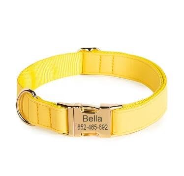 Personalisiertes Hundehalsband Mit Namensschild,Individuelle Namens-ID-Schnalle,Verstellbares Weiches Hundehalsband Für Welpen,Kleine Und Mittelgroße Hunde,Zubehör,Gelb,M (34–50 cm) von Muziner
