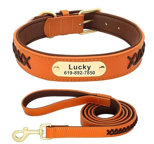 Personalisiertes Hundehalsband-Set Mit Gravur,Haustiernamen,Verstellbare Leine Für Kleine,Mittelgroße Und Große Hunde,Braunes Set,XXL Personalisiertes Hundehalsband-Set Mit Gravur,Haustiernamen,Verstellbare Leine Für Kleine,Mittelgroße Und Große Hunde,Braunes Set,XXL von Muziner