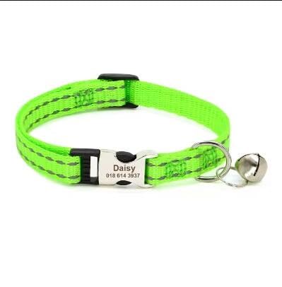 Personalisiertes Katzenhalsband,Reflektierendes Kätzchen-Welpenhalsband Mit Glöckchen,Personalisiertes Haustier-Katzenhalsband,Halsketten-Zubehör,19 cm Bis 30 cm,Grün,19 Bis 30 cm von Muziner