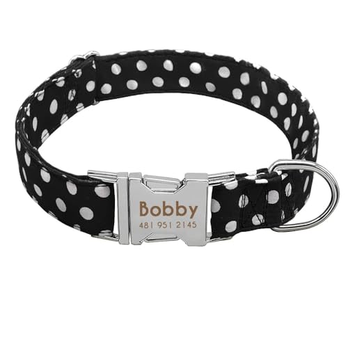 Personalisiertes Nylon-Welpen-Hundehalsband,Verstellbare Haustier-ID-Tag-Halsbänder,Tags Für Kleine,Mittelgroße Und Große Hunde,Punktmuster,Black,L Personalisiertes Nylon-Welpen-Hundehalsband,Verstellbare Haustier-ID-Tag-Halsbänder,Tags Für Kleine,Mittelgroße Und Große Hunde,Punktmuster,Black,L von Muziner