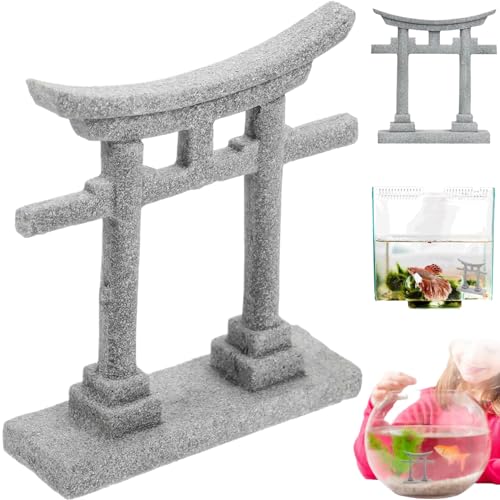 Muzrunq Fischtankdekorationen, Mini Torii Gate Aquarium Dekorationen, kleine Torii -Gate -Figuren Stein für Fischtankterrarium Bonsai Accessoires von Muzrunq
