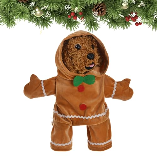 Mwqpgyh Lebkuchenkostüm für Hunde | Haustier-Weihnachtsoutfit | Weicher, Warmer Plüsch-Kapuzenpullover für kleine Hunde, Weihnachts-Outfit, Cosplay-Kostüme, Party-Verkleidung für kleine, mittelgroße von Mwqpgyh