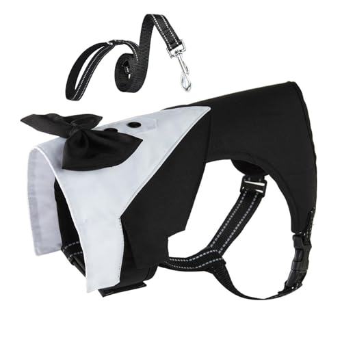 Mxshc Hochzeitskleidung für Hunde, Hemd mit Fliege und Zugseil – Hunde-Outfit, Hochzeitskleidung, formeller, Welpenkleidung für formelle Anlässe von Mxshc