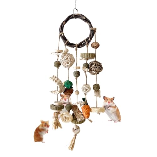 Mxshc Natürliches Kauspielzeug für Kaninchen, Kausnacks für Kaninchen für die Zähne, Rattan-Ring mit Snacks für Kaninchen, Handgewebtes Kau- und Leckerli-Kaninchenspielzeug aus Naturholz für von Mxshc