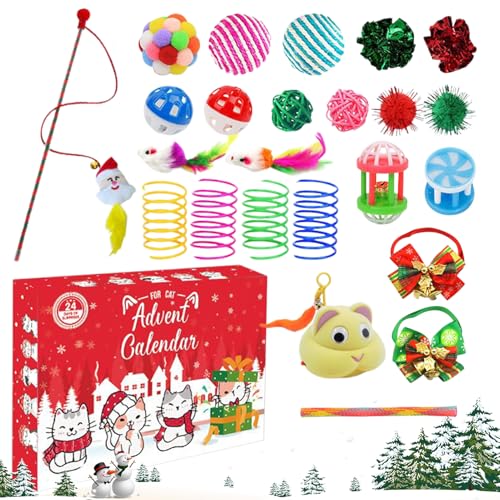 Mxshc Weihnachts Katzen Spielzeug Kalender 2025-24 Katzen Spielzeug Adventskalender Weihnachten Für,Festliche Jahreszeit Geschenke Für Frauen Männer Katzenliebhaber Jugendliche von Mxshc