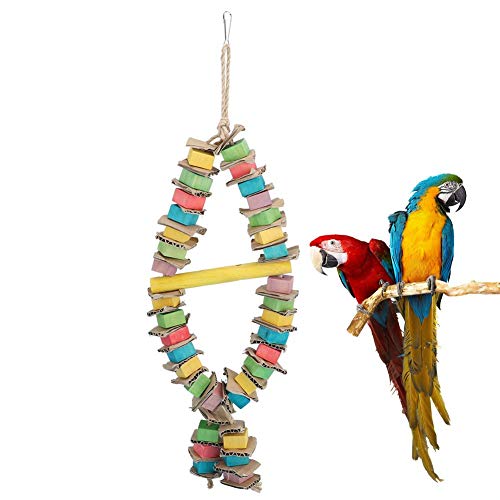 Mxtech Vogelspielzeug, Papageienspielzeug, hängendes buntes Holzblock-Pappkauen, das Spielzeug für Vogel-Papagei kaut(Großer Streifen) von Mxtech