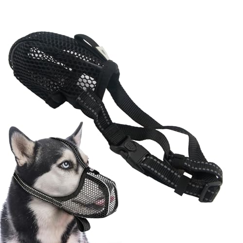 Atmungsaktiver Maulkorb für Hunde, Verstellbarer Hundemaulkorb mit Reflektierenden Streifen, Sicherheitsmaske zur Verhinderung von Beißen, Kauen und Fressen, Komfortable Passform Atmungsaktiver Maulkorb für Hunde, Verstellbarer Hundemaulkorb mit Reflektierenden Streifen, Sicherheitsmaske zur Verhinderung von Beißen, Kauen und Fressen, Komfortable Passform von MxyVrix