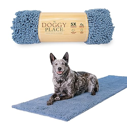 My Doggy Place Mikrofaser-Hundematte für schlammige Pfoten, 2,4 x 6,1 m, verblasstes Denim, rutschfest, saugfähig und schnell trocknend, Hundepfoten-Reinigungsmatte, waschmaschinen- und von My Doggy Place