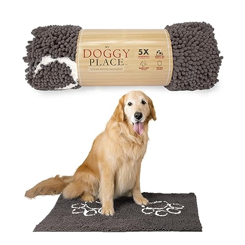 My Doggy Place - Ultra saugfähige Mikrofaser-Hunde-Fußmatte, strapazierfähig, schnell trocknend, waschbar, hält Ihr Haus sauber (Asche mit Pfotenabdruck, groß) – 91.4 x 66 cm von My Doggy Place