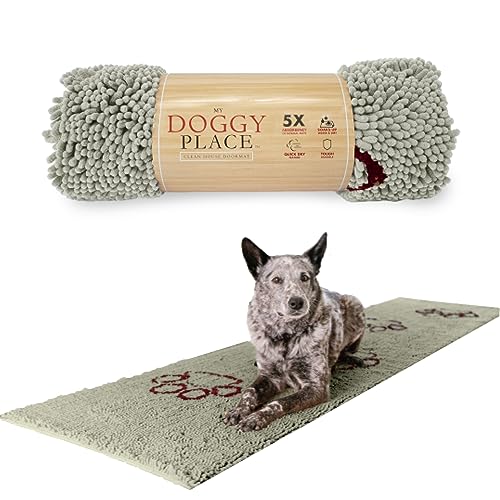 My Doggy Place - Ultra saugfähige Mikrofaser-Hunde-Fußmatte, strapazierfähig, schnell trocknend, waschbar, hält Ihr Haus sauber (hellgrau mit Pfotenabdruck, Flurläufer) – 2.4 x 6.1 m von My Doggy Place