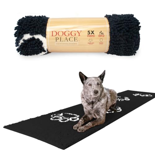 My Doggy Place - Ultra saugfähige Mikrofaser-Hunde-Fußmatte, strapazierfähig, schnell trocknend, waschbar, hält Ihr Haus sauber (schwarz mit Pfotenabdruck, Flurläufer) – 2.4 x 6.1 m von My Doggy Place