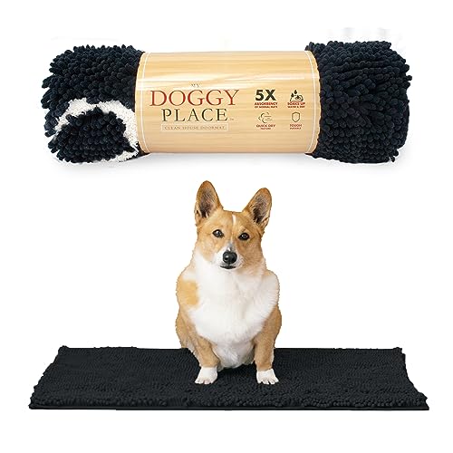 My Doggy Place - Ultra saugfähige Mikrofaser-Hunde-Fußmatte, strapazierfähig, schnell trocknend, waschbar, halten Sie Ihr Haus sauber (schwarz mit Pfotenabdruck, mittel) – 78.7 x 50.8 cm von My Doggy Place