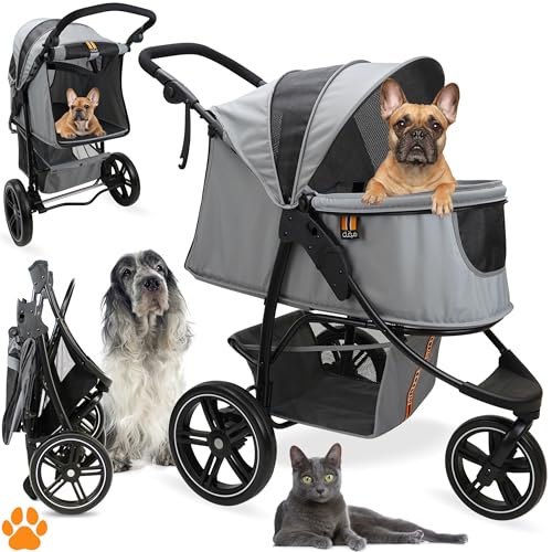 MY DUQUE COOPER - Faltbarer Hundebuggy bis 32 kg | Höhenverstellbarer Hundewagen mit Ablagekorb für Einkäufe | Soft Touch Griffe und reflektierendes Design | Ideal für Haustiertransport – Grau von My Duque