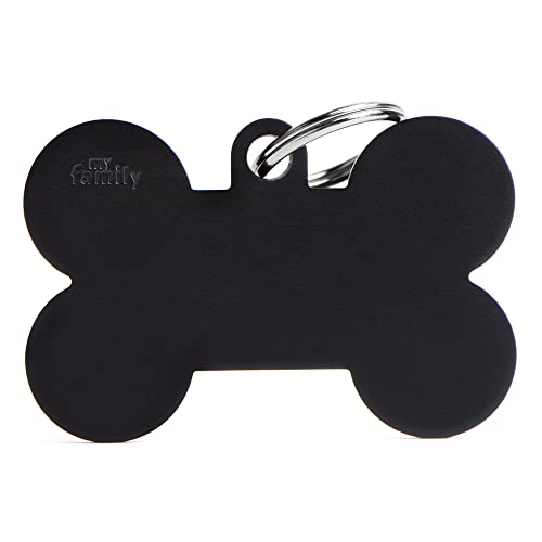 My Family Medaille für personalisierten Hund in Italien, schwarzer XL -Knochen, Hundeteller mit freiem Inzision, Aluminium, Basissammlung, 48x31 mm von My Family
