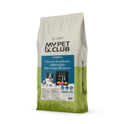 MyPetClub Kaltgepresst Ente (1 x 14,5 kg) getreidefreies Hundefutter | hoher Fleischanteil (ca. 90% Ente frisch)| Muskelfleisch | Naturnahes Trockenfutter mit Kartoffeln & Blaubeere von My Pet Club