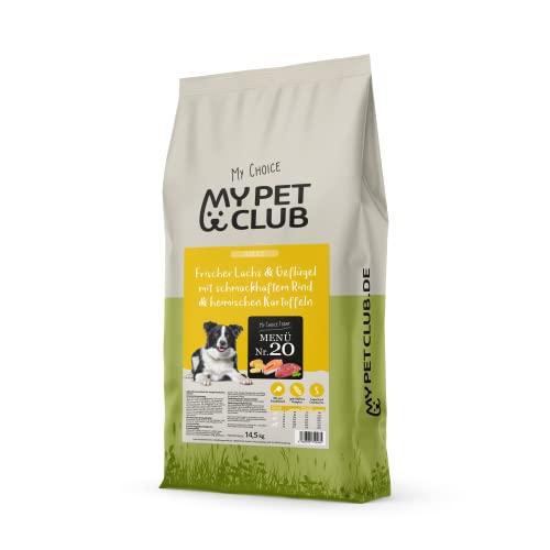 My Pet Club High Protein (1 x 14,5 kg) getreidefreies Trockenfutter | Sehr hoher Fleischanteil 70% | Muskelfleisch | Lachs, Rind und Geflügel mit Kartoffel & Lachsöl von My Pet Club