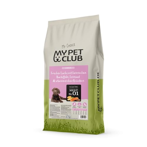 My Pet Club Premium Welpen (1 x 8 kg) Junior Trockenfutter getreidefrei mit Lachs | Hypoallergenes Welpenfutter für große & kleine Rassen ab dem 2ten Monat von My Pet Club