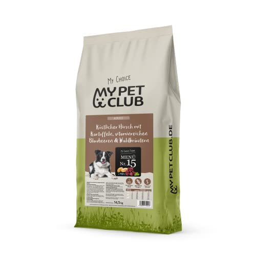 My Pet Club Wild (1x 14,5 kg) getreidefreies Trockenfutter Hirsch Pur | hoher Fleischanteil (ca. 80% Hirsch frisch) | Muskelfleisch | Hypoallergenes Hundefutter mit Kartoffel von My Pet Club