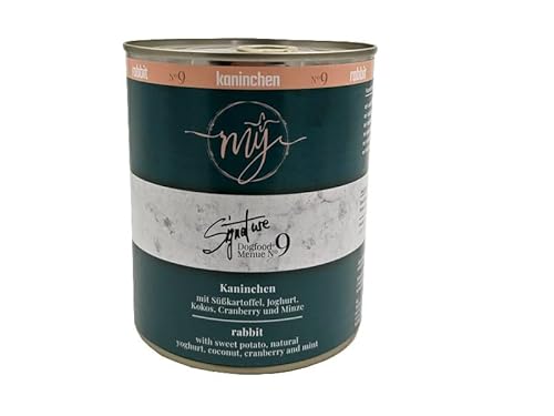 My Hundefutter Kaninchen 820g Menü No. 9 mÿ Nassfutter für Hunde mit Süßkartoffel Joghurt Kokos Cranberry und Minze von My dogfood manufacture