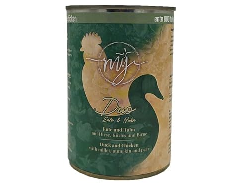 My Nassfutter Duo Ente & Huhn mit Hirse, Kürbis und Birne 410g Dose mÿ Hundefutter ohne Konservierungsstoffe, künstliche Aromastoffe, Farbstoffe & Lockstoffe von My dogfood manufacture