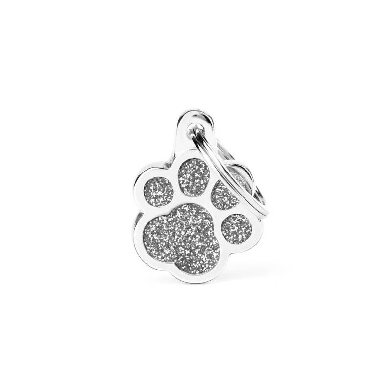 MyFamily Hundemarke Shine Glitter Kleine Pfote Silber 20 x 20 mm von MyFamily