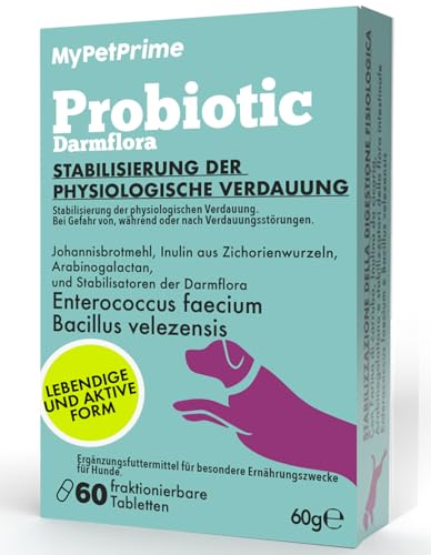 MyPetPrime Probiotika Darmflora Hunde | 60 CPR | Tabletten Darmsanierung für den Hund | Für verbesserte Verdauung & Immunsystem | gesundheitsprodukte von MyPetPrime