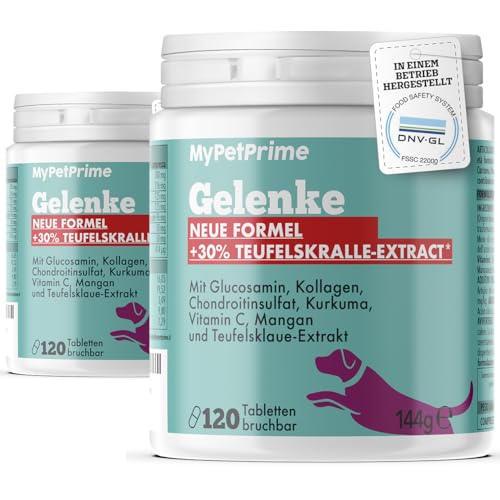 MyPetPrime Hunde Gelenktabletten mit Grünlippmuschel, MSM, Teufelskralle, Glucosamin & Kollagen | Ergänzungsfuttermittel für die Normale Gelenkfunktion | 240 Tabletten von MyPetPrime