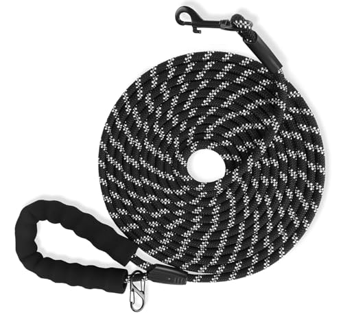 Hundeleine, 5 m, 10 m, 20 m, robust, gepolstert, bequemer Griff, Dressurleine für Hunde, lange Leine für kleine bis große Hunde (schwarz, 10 m x 8 mm) von Mydrea