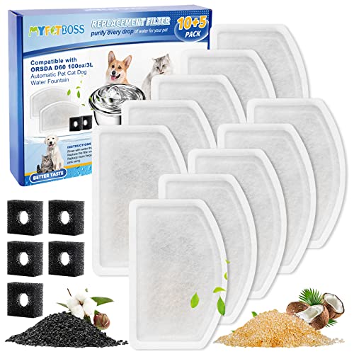MyfatBOSS Katzenwasserbrunnenfilter – 10 Stück Ersatzfilter kompatibel mit ORSDA D60 2,835.0 g/3L automatischem Haustier-Katzenbrunnen von MyfatBOSS