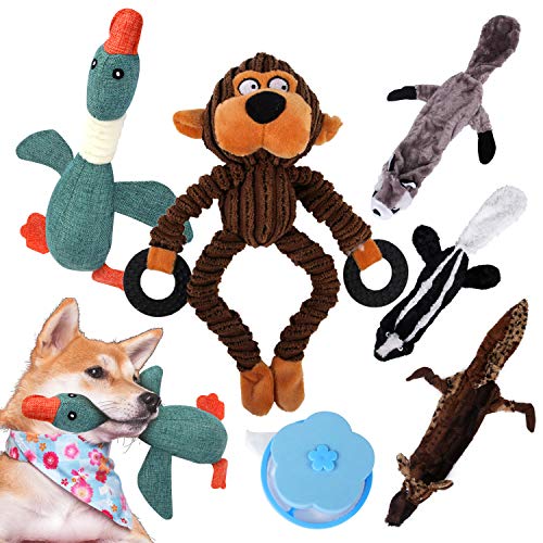 MyfatBOSS Unkaputtbares Hundespielzeug Set – 5 Stück Quietschende Plüschtiere, Unzerstörbares Hundespielzeug für Kleine und Große Hunde, Kuscheltier für Hunde, Inklusive Tierhaarentferner für Wäsche von MyfatBOSS