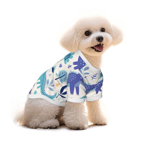Myfsucce Hundebekleidung für kleine Hunde, Cartoon-Dinosaurier-Muster, Hunde-Shirts für Jungen, Mädchen, Welpen, Haustiere, Katzen, Sommer, passend für 5 - 7,3 kg von Myfsucce