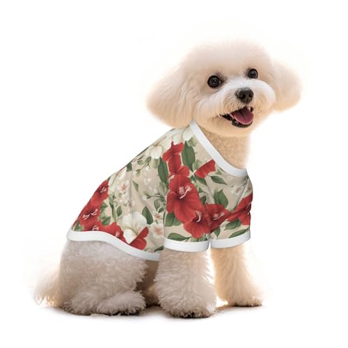Myfsucce Hundebekleidung für kleine Hunde, Hibiskusmuster, für Jungen, Mädchen, Welpen, Haustiere, Katzen, Sommergröße, 5 - 7,3 kg, Rotweiß Myfsucce Hundebekleidung für kleine Hunde, Hibiskusmuster, für Jungen, Mädchen, Welpen, Haustiere, Katzen, Sommergröße, 5 - 7,3 kg, Rotweiß von Myfsucce