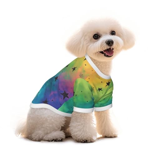 Myfsucce Hundebekleidung für kleine Hunde, Regenbogen, schwarzer Stern, für Jungen, Mädchen, Welpen, Haustiere, Katzen, Sommer, passend für 1,8–2,9 kg von Myfsucce