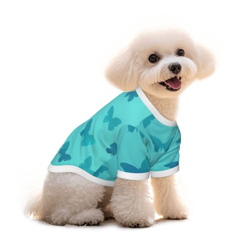 Myfsucce Hundebekleidung für kleine Hunde, blaugrün, Schmetterling-Silhouette, für Jungen, Mädchen, Welpen, Haustiere, Katzen, Sommer, passend für 5 - 7,3 kg Myfsucce Hundebekleidung für kleine Hunde, blaugrün, Schmetterling-Silhouette, für Jungen, Mädchen, Welpen, Haustiere, Katzen, Sommer, passend für 5 - 7,3 kg von Myfsucce