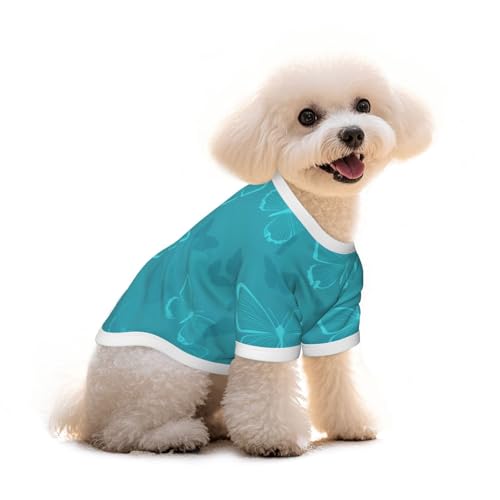 Myfsucce Hundebekleidung für kleine Hunde, blaugrün, Schmetterlingsmuster, für Jungen, Mädchen, Welpen, Haustiere, Katzen, Sommer, passend für 5 - 7,3 kg Myfsucce Hundebekleidung für kleine Hunde, blaugrün, Schmetterlingsmuster, für Jungen, Mädchen, Welpen, Haustiere, Katzen, Sommer, passend für 5 - 7,3 kg von Myfsucce