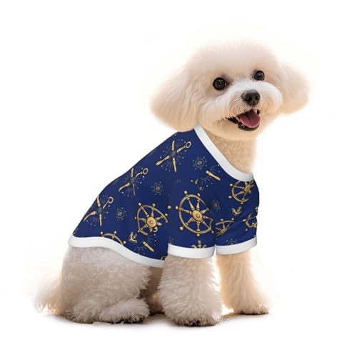 Myfsucce Hundebekleidung für kleine Hunde, marineblau, goldenes Schiffsradmuster, Hunde-Shirts für Jungen, Mädchen, Welpen, Haustiere, Katzen, Sommergröße, 5 - 7,3 kg Myfsucce Hundebekleidung für kleine Hunde, marineblau, goldenes Schiffsradmuster, Hunde-Shirts für Jungen, Mädchen, Welpen, Haustiere, Katzen, Sommergröße, 5 - 7,3 kg von Myfsucce