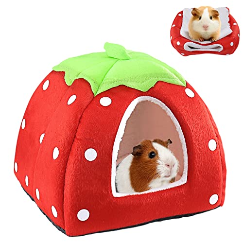 Mygeromon Kuschelsack Meerschweinchen Höhle Waschbar Kaninchen Kuschelhöhle Kuschelig Winter Gemütliches Kleintierbetten Für Zwergkaninchen/Chinchilla/Hamster (Erdbeeren) von Mygeromon