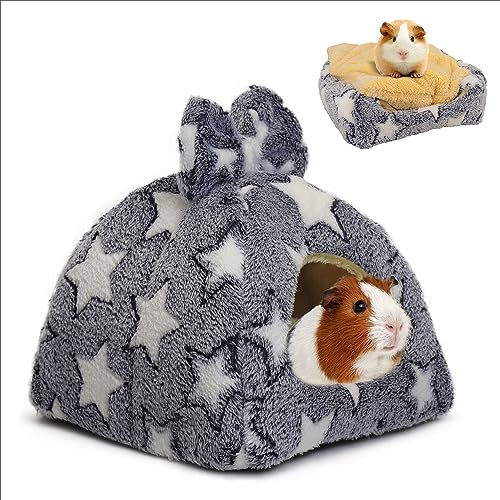 Mygeromon Kuschelsack Meerschweinchen Höhle Waschbar Kaninchen Kuschelhöhle Winter Gemütliches Kleintierbetten für Zwergkaninchen (Sterne) von Mygeromon