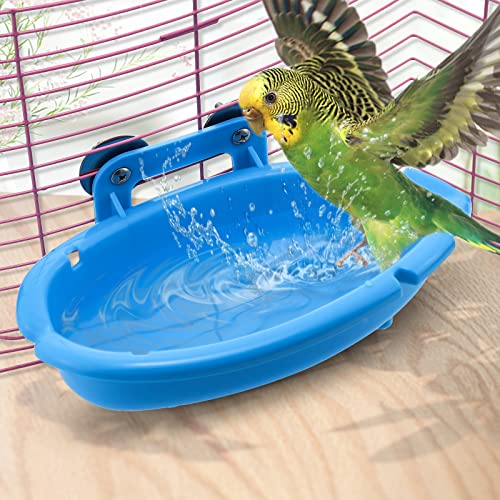 Mygeromon Vogel Dusche - Papagei Käfig Zubehör Badewanne Vogelbad Futternapf für Wellensittiche/Kanarienvögel （Blau） von Mygeromon