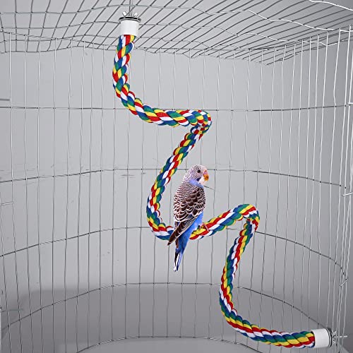 Vogelsitzstange, Käfigseil für Papageien, Sittiche, Nymphensittiche, Bungee-Spielzeug, bequem, bunt (104 cm lang, Metallmuttern) von Mygeromon