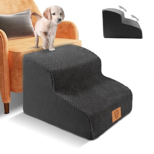 Myiosus Hundetreppe für Bett, 2-stufige Schaumstoff-Haustiertreppe für Sofa mit abnehmbarem wasserdichtem Bezug, rutschfeste Hunderampe Leiter für kleine Hunde und Katzen, 40 x 40 x 30 cm, Schwarz von Myiosus