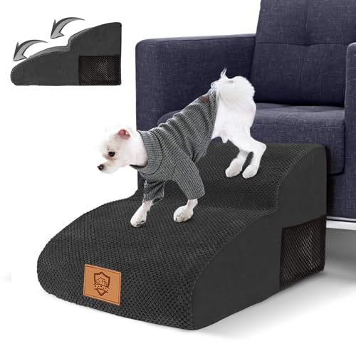 Myiosus Hundetreppe 2 Stufen Schaumstoff Hundetreppe mit Anti-Rutsch-Abdeckung für Bett & Sofa, Haustierrampenleiter für kleine Katzen und Welpen, senden Sie 1 Fusselrolle, Schwarz von Myiosus