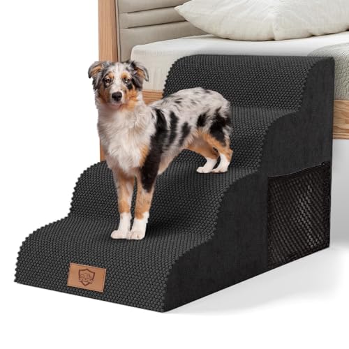 Myiosus Hundetreppe für Bett und Sofa, 4-stufige rutschfeste Haustiertreppe für kleine Hunde & Katzen mit abnehmbarem waschbarem Bezug, hochdichter Schaumstoff-Hunderampenleiter, 73 x 40 x 53 cm von Myiosus